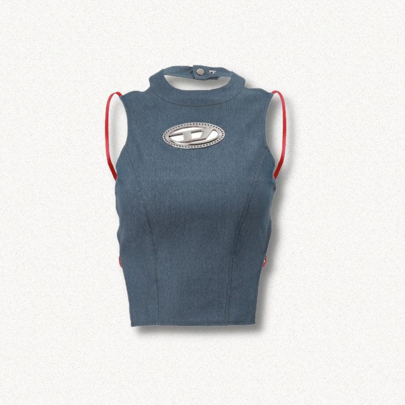 Maxct &Cowgirl Denim Halter Corset Top