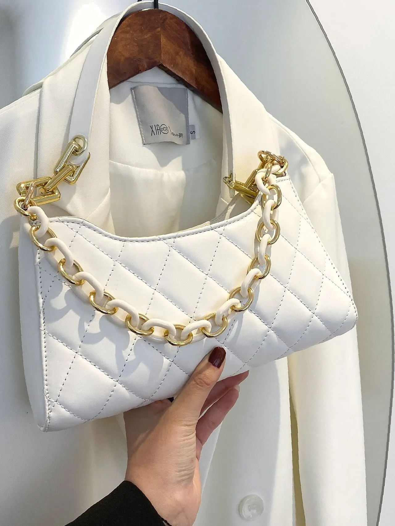 Bag For Love - Minimalist Quilted Chain Baguette Bag  - Women Maxct Bags