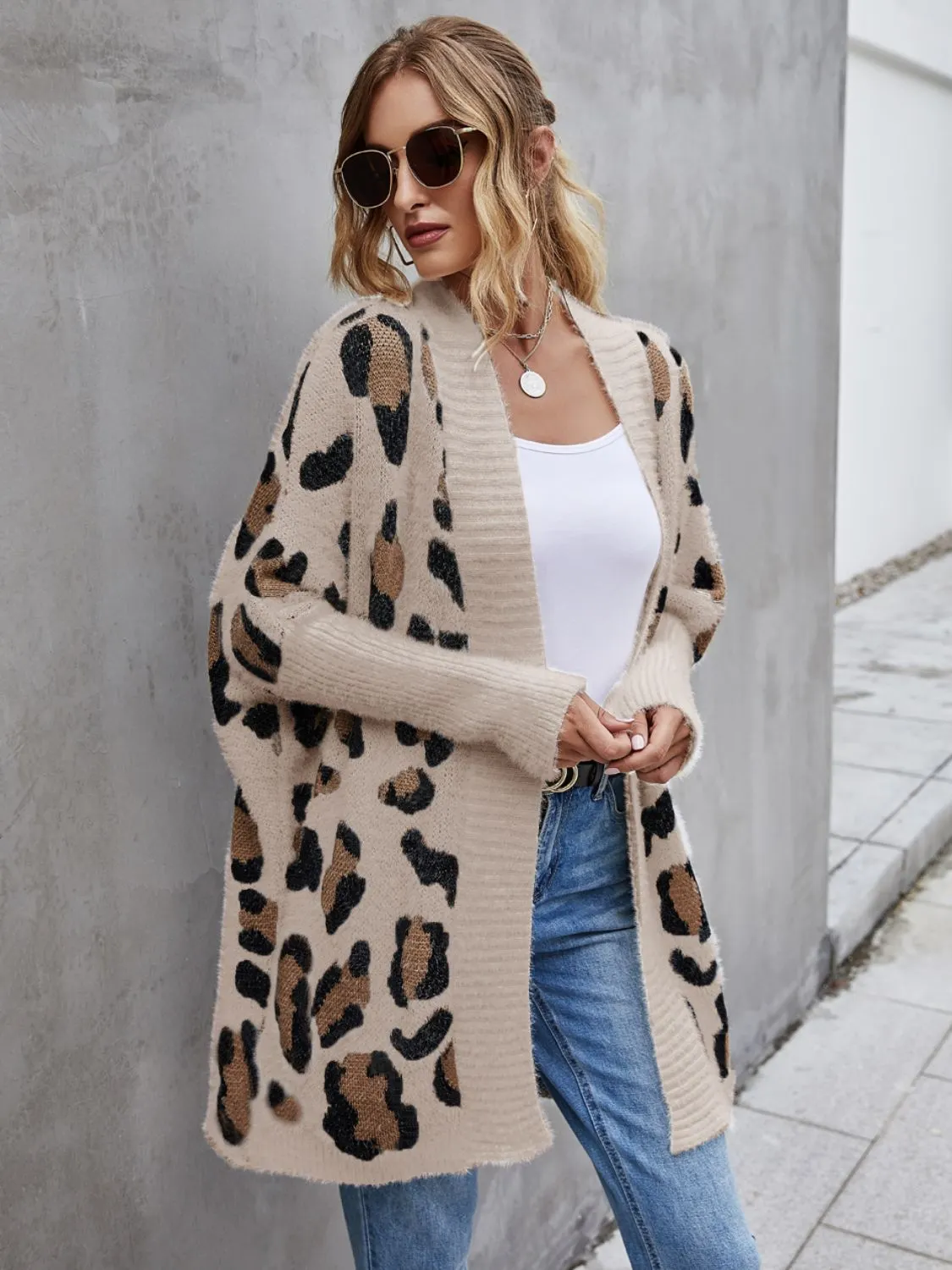 Maxct &Leopard Pattern Fuzzy Cardigan
