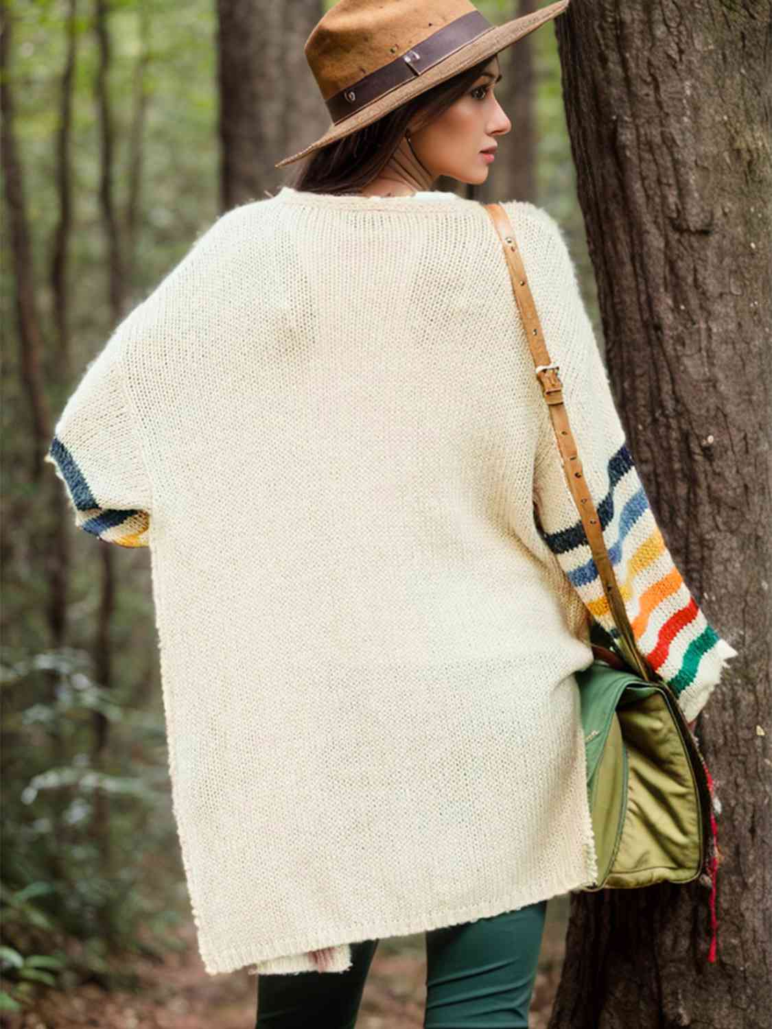 Maxct &Striped Open Front Long Sleeve Cardigan