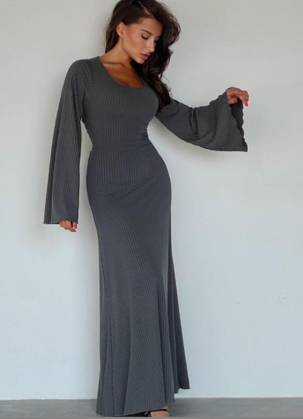 Maxct Women's Clothing 2024 Spring New Fashion Loose U Collar Back Lace Long Sleeve Dress Wholesale