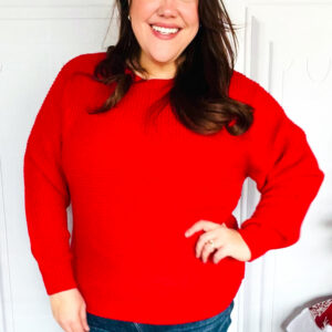 Maxct &All Present Christmas Red Waffle Knit Hi-Low Sweater