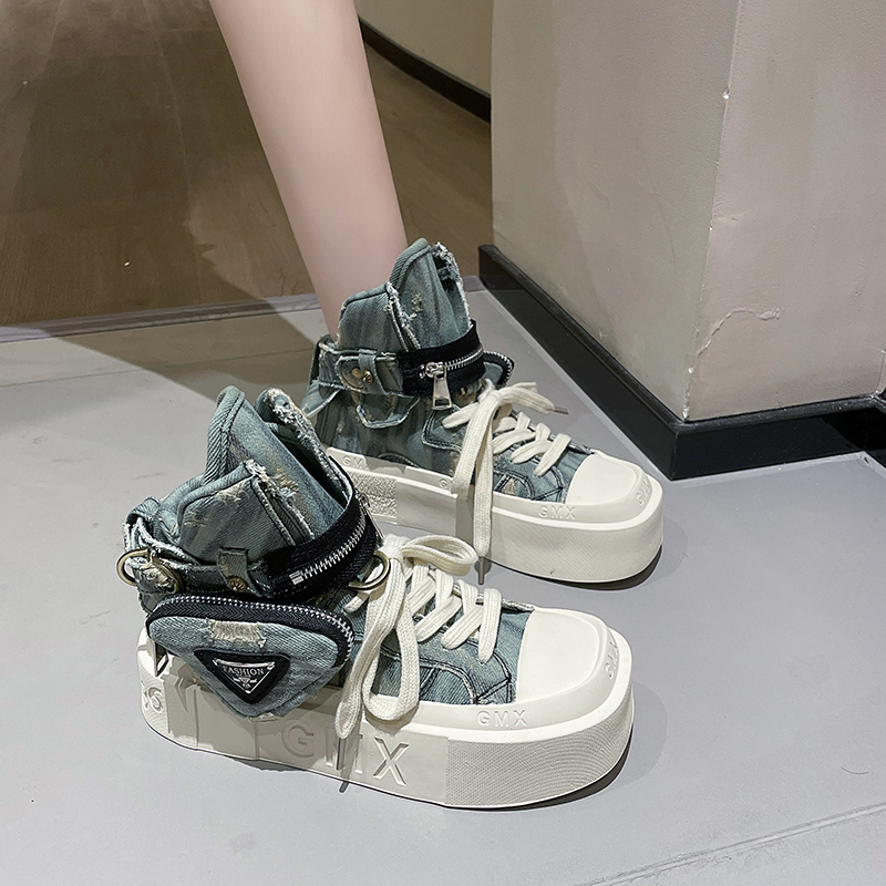 Women's Punk Gothic Denim Canvas Platform Ankle Boots