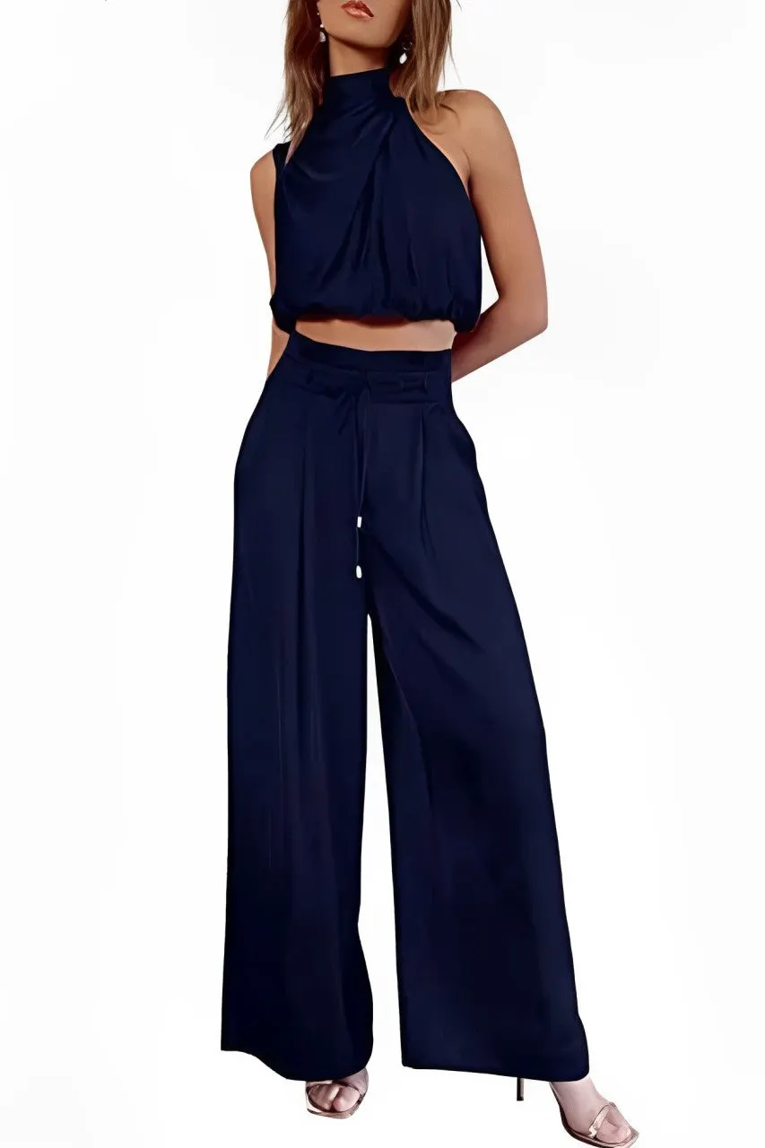 Maxct Satin Mock Neck Crop Top Pants Suits - Image 12