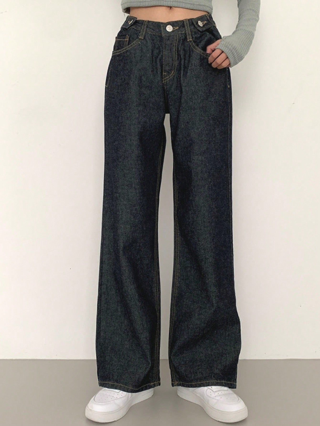 Maxct Women's Loose Fit Wide Leg Casual Denim Pants With Pockets