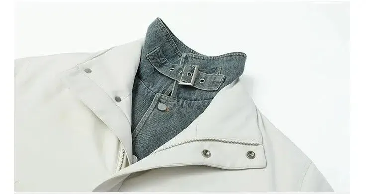 Maxct Mid-length Two-piece Denim Patchwork Coat