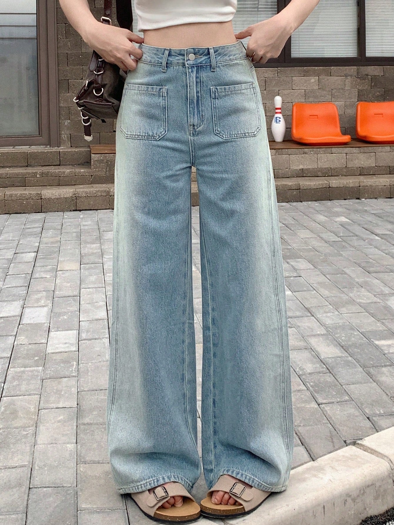 Maxct Women Casual Wide Leg Denim Pants With Pockets For Daily Wear