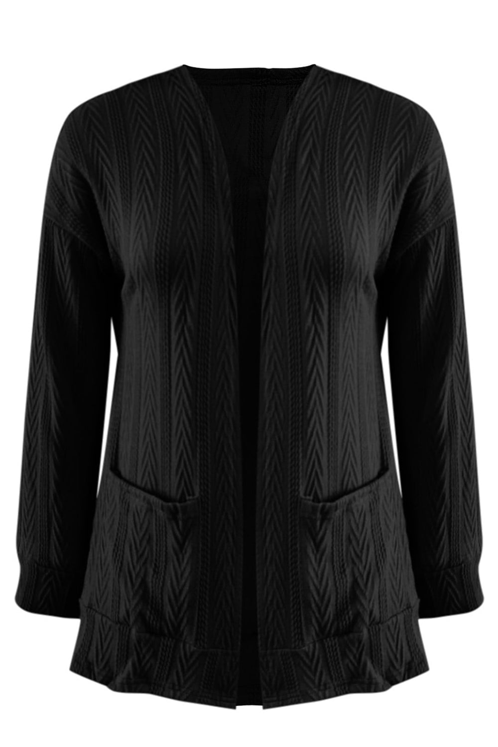 Maxct &Full Size Textured Open Front Long Sleeve Cardigan