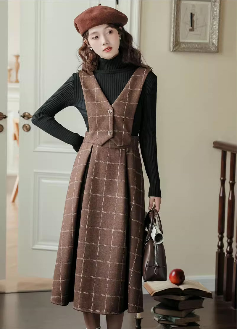 Plaid Vest Pinafore Dress Maxct