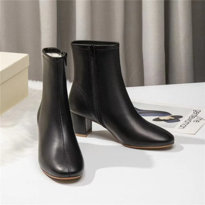 Classic Elegant Glove-Like Ankle Boots with Fleece Lined Mid Heel Maxct