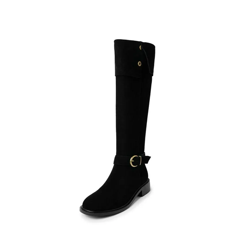 Womens Suede Knee High Boots 75mm Block Heel Maxct