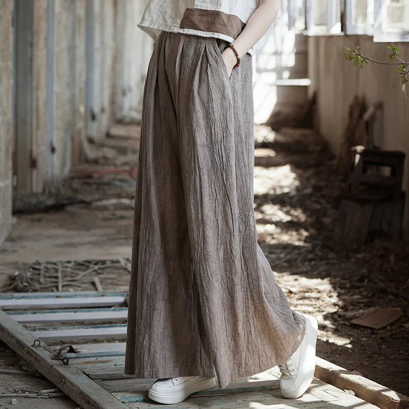 Women Spring Tie-Dye Loose Casual Wide-Leg Ramie Pants