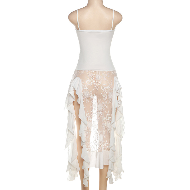 Summer Women's Suspenders Neck Lace Stitching Irregular Gown Dress Women's Club Party Dress Vestidos