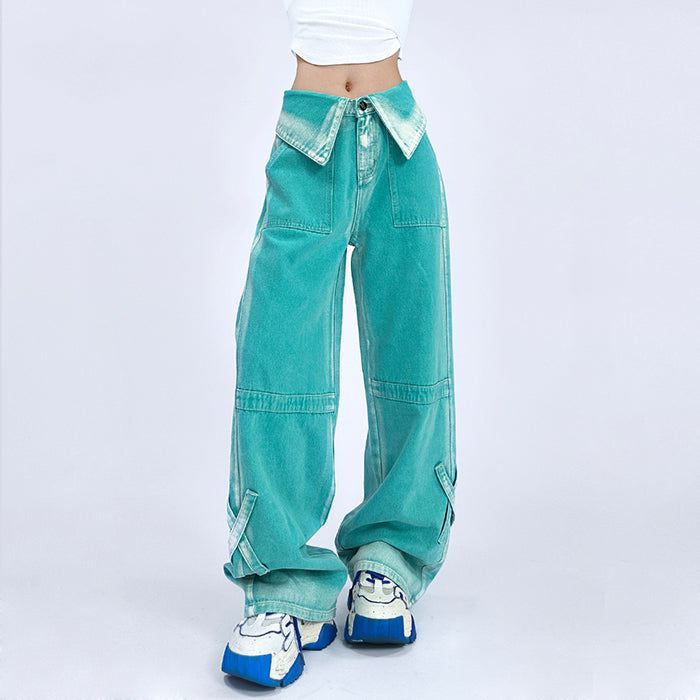 90's Kids Collar Wide Leg Jeans Maxct