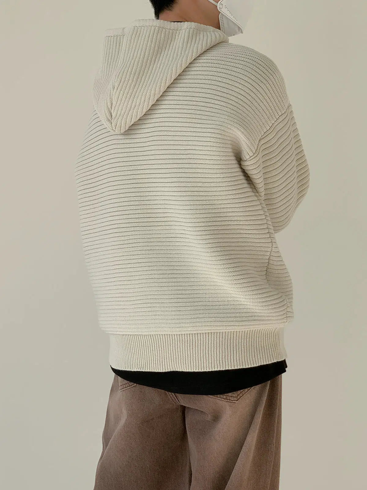 Maxct Drawstring Hooded Striped Drape Sweater