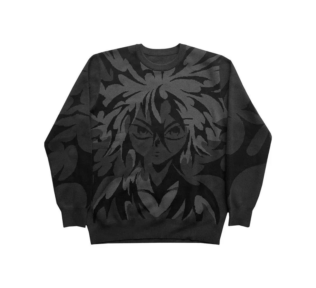 Maxct Japan Harajuku Anime Style Black White Pullover Sweater y2k Woman Vintage Clothes ssweatshirt Long Sleeve Round Neck Top traf