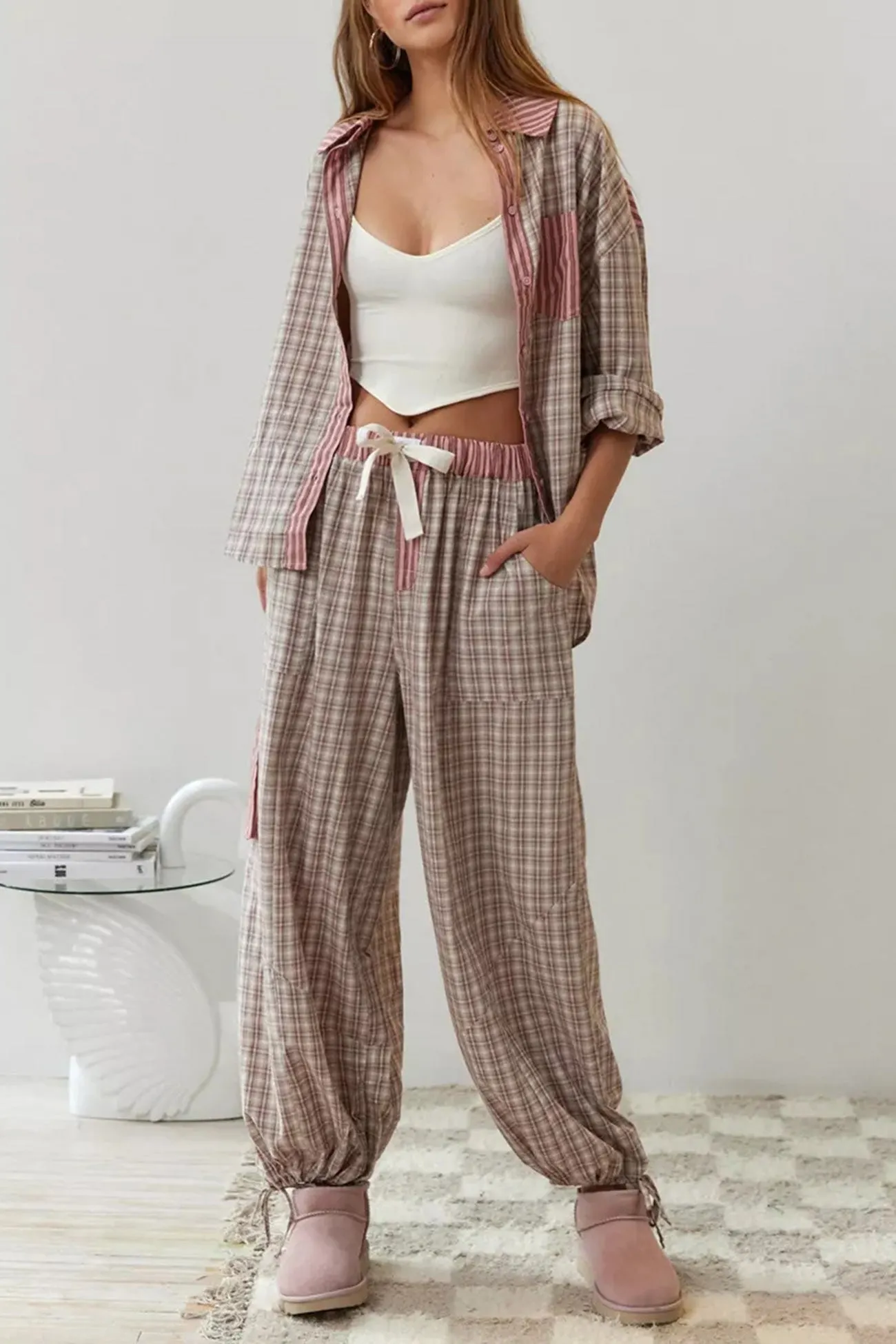 Maxct Plaid Striped Patchwork Shirt Suits
