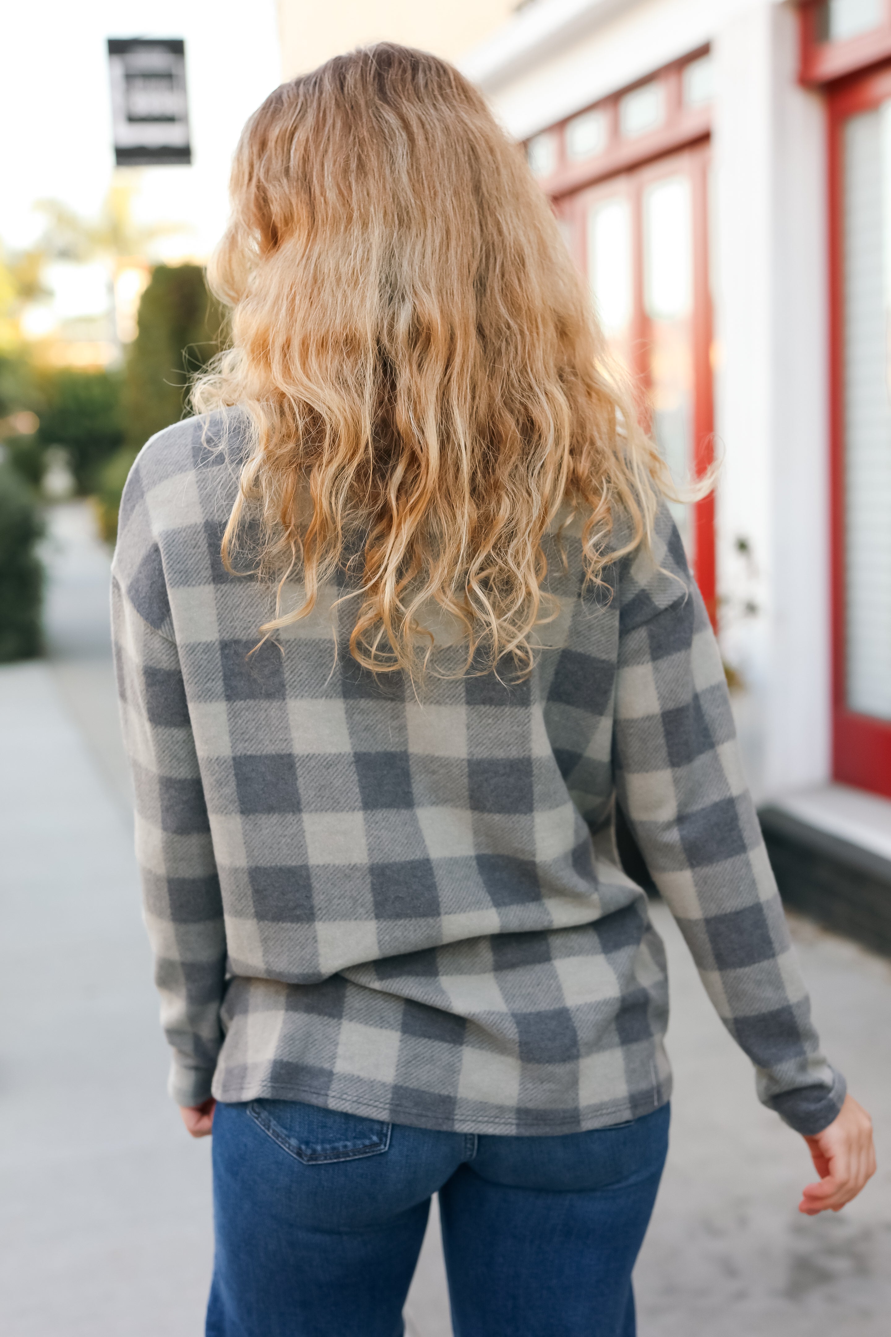 Maxct &Check It Out Olive Grey Checker Plaid Hacci Pullover