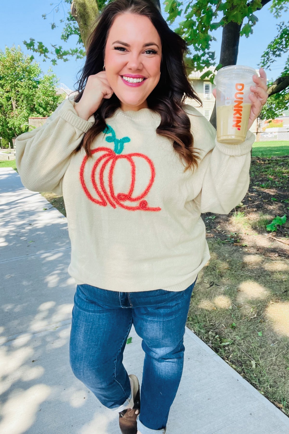 Maxct &Pumpkin Spice Metallic Yarn Embroidered Oversized Sweater