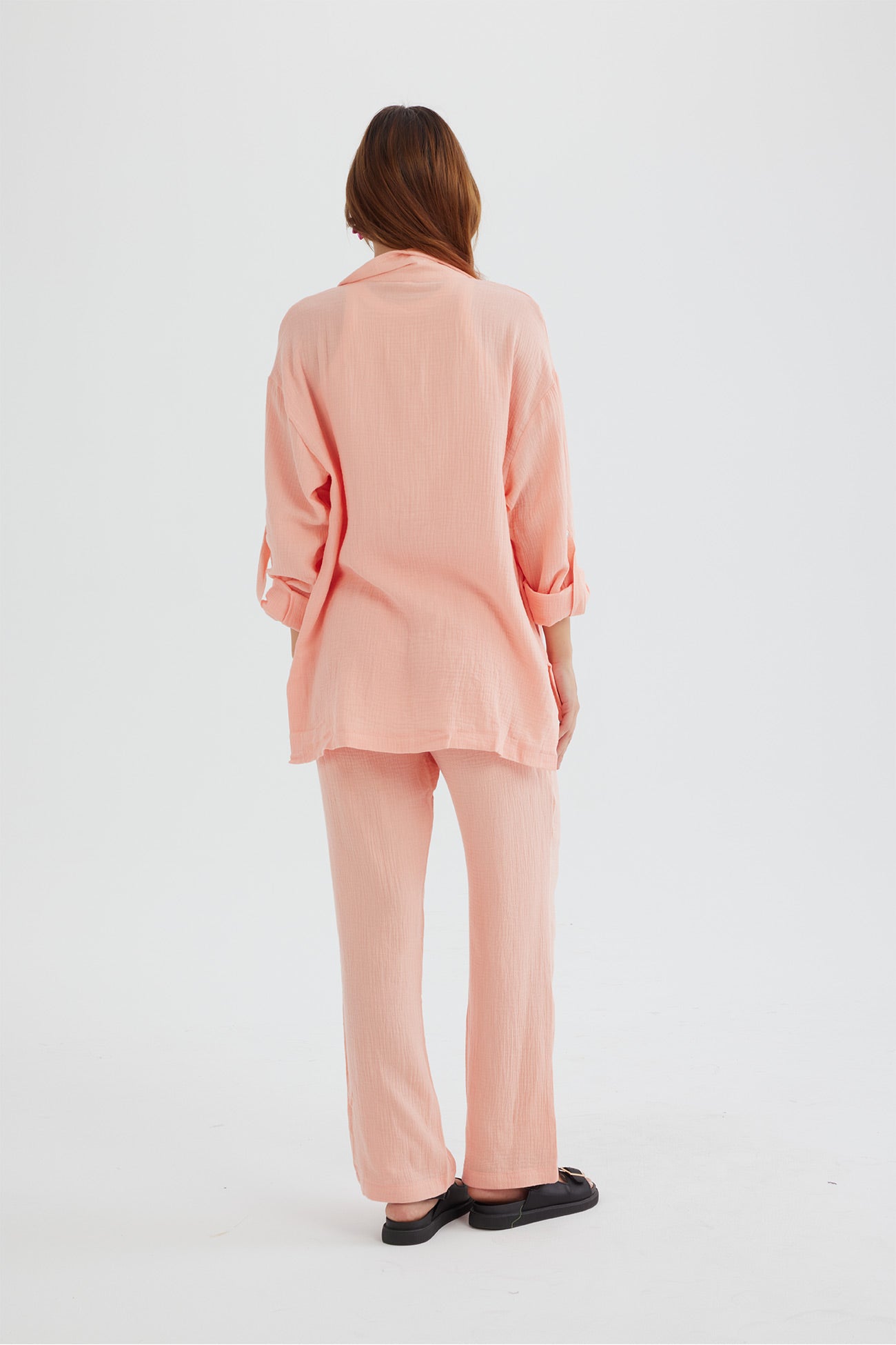 Maxct Long Sleeve Pocketed Slit Shirt Long Pants Suits