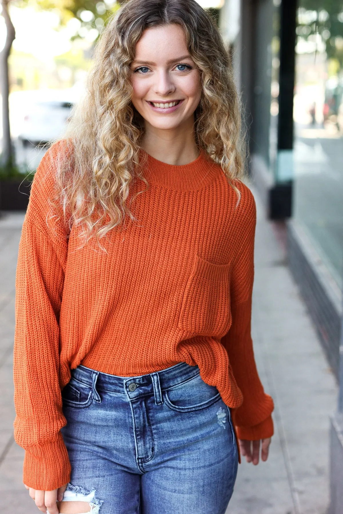 Maxct &Pumpkin Spice Mock Neck Chest Pocket Knit Sweater