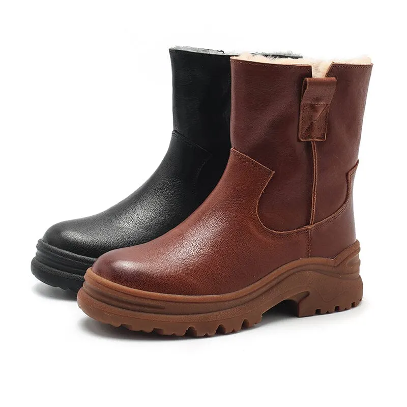 Womens Shearling Lined Snow Boots for Cold Winter Retro Short Boots Maxct