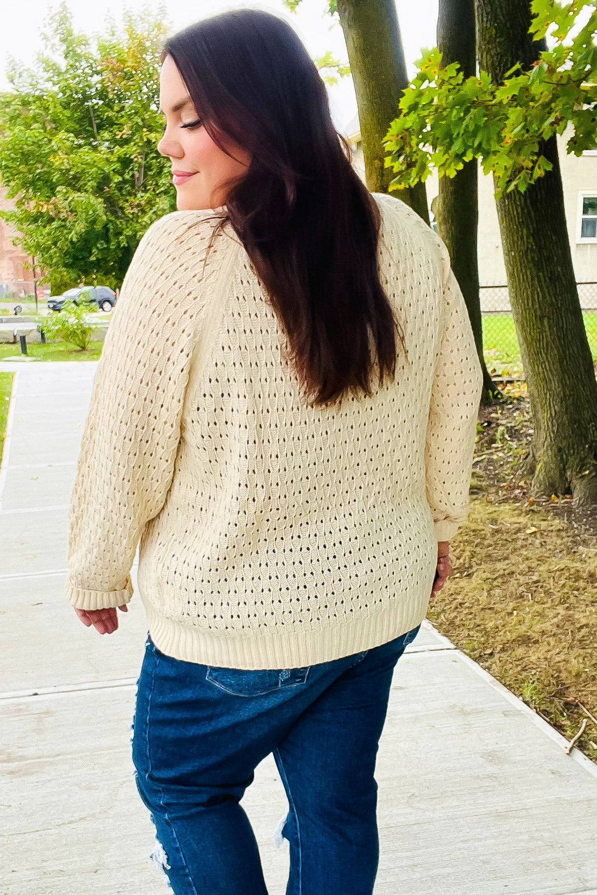 Maxct &Follow Me Oatmeal Pointelle Knit Button Down Cardigan