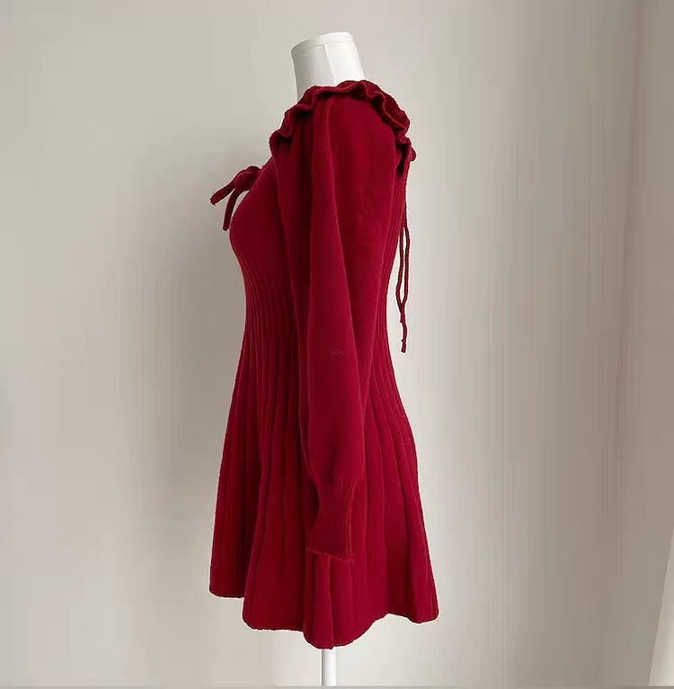 Ribbed Square Neck Mini Sweater Dress Maxct