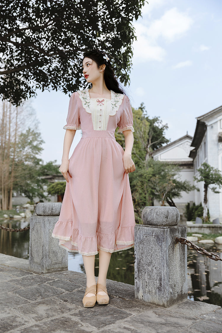 Sweet Floral Embroidered Midi Dress Maxct