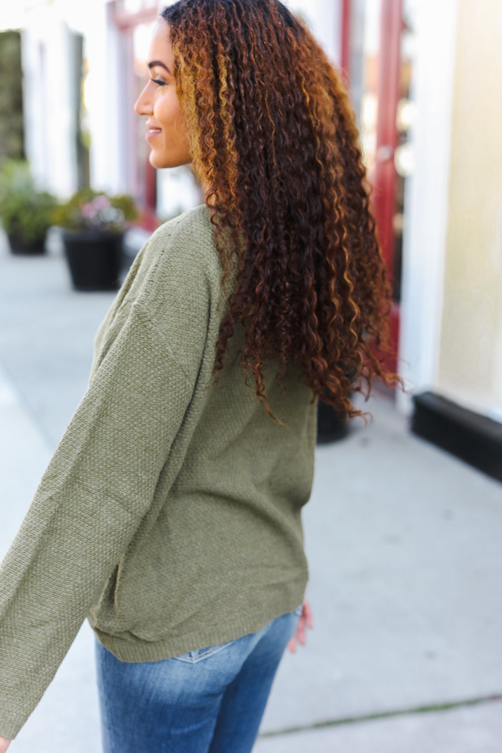 Maxct &Beautiful You Moss Green Button Down Ribbed Sweater