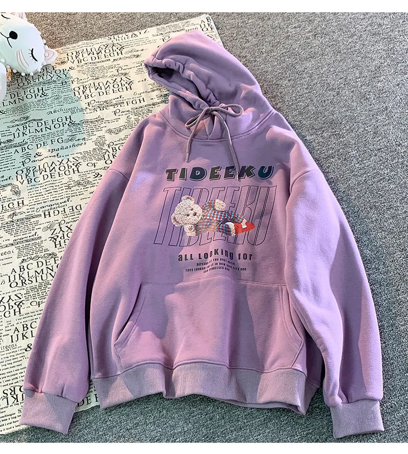 Maxct Love hooded sweater Y2K autumn new Korean version of loose long-sleeved shirt female student flocking love letter jacket trend