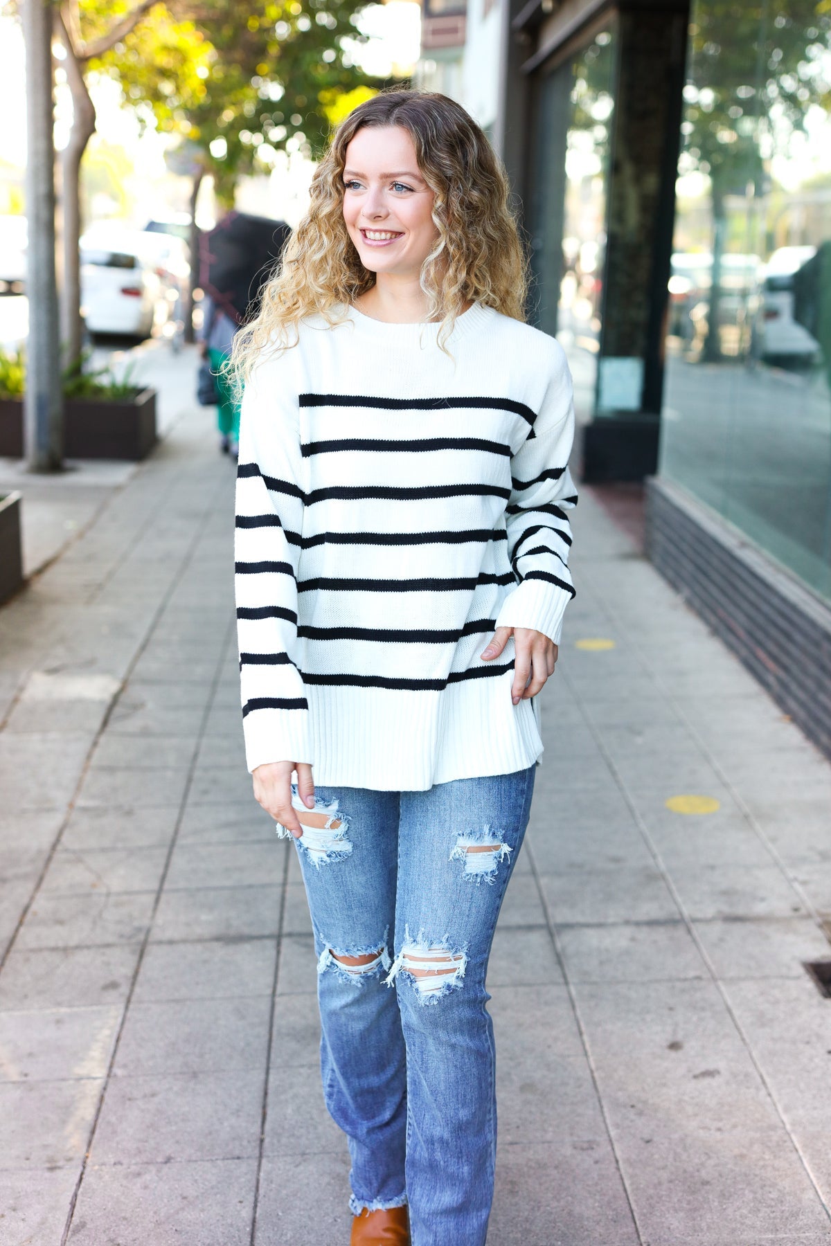 Maxct &Stand Out Ivory Striped Oversized Knit Sweater