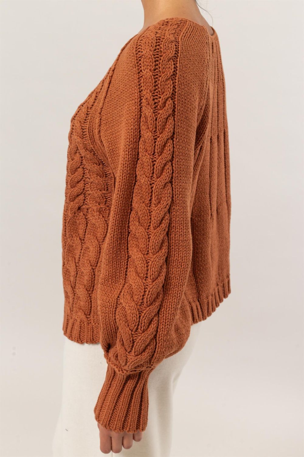 Maxct &HYFVE Cable-Knit Round Neck Raglan Sleeve Sweater