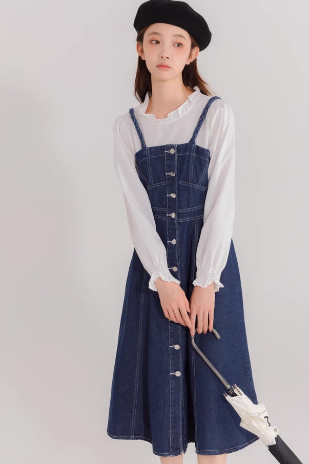 Button Down Denim Cami Midi Dress Maxct
