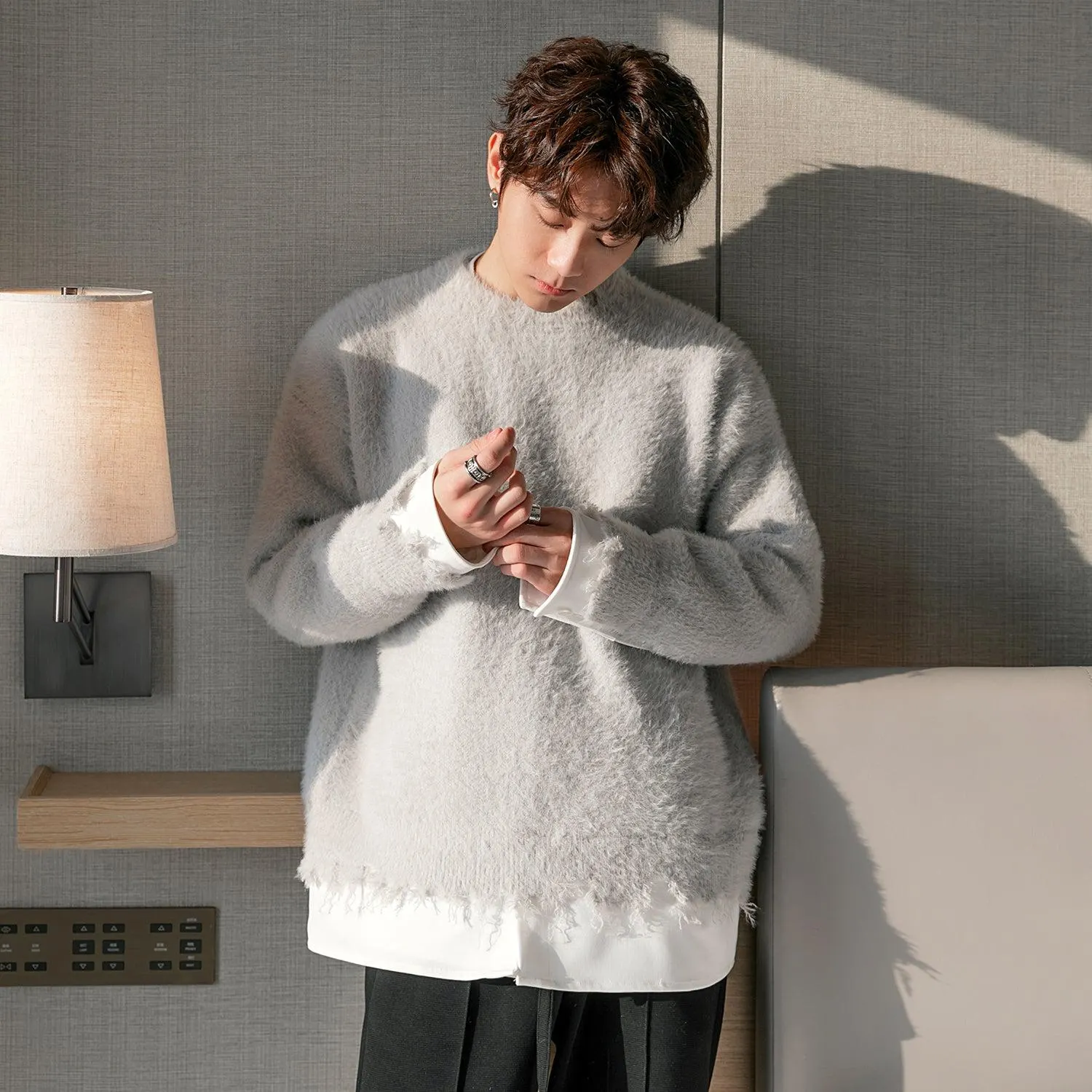 Maxct Two-piece Furry Sweater with Patchwork Cuffs