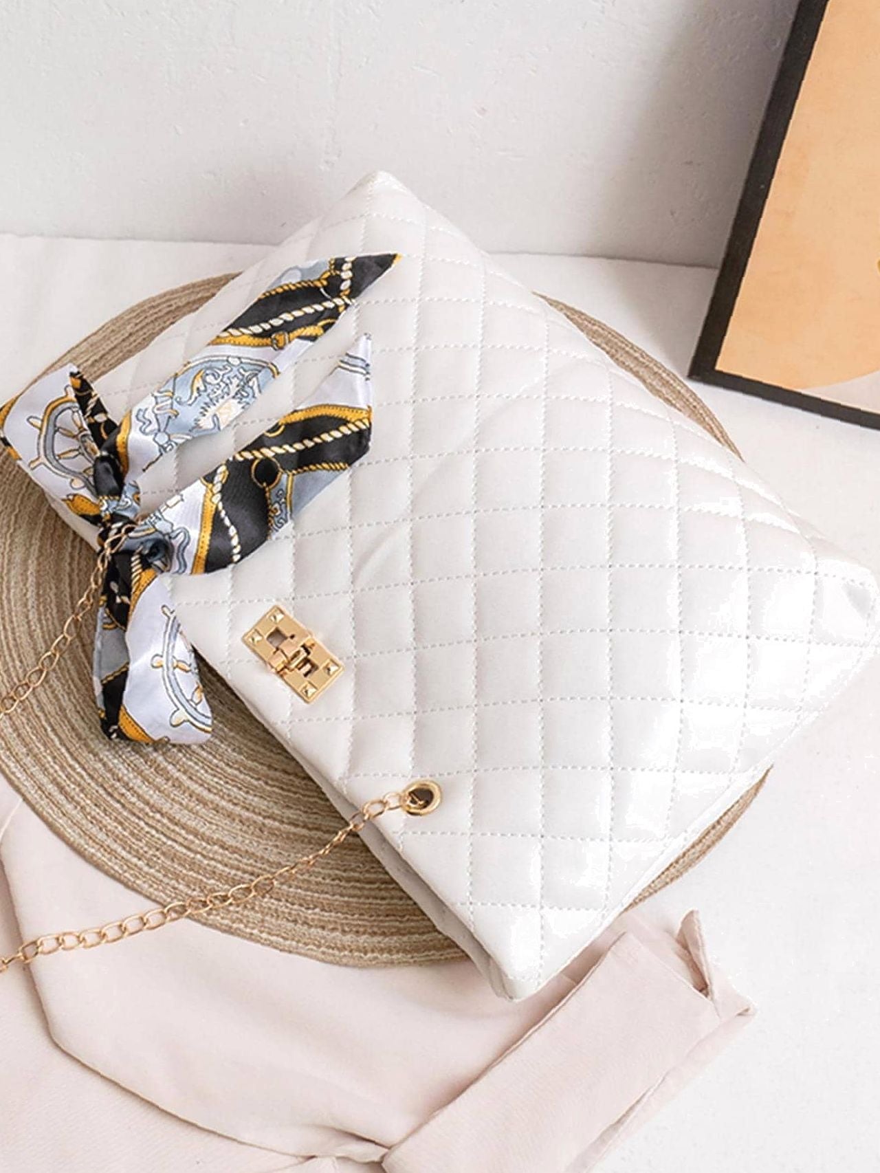 Maxct - Twilly Scarf Decor Quilted Shoulder Tote Bag  - Women Tote Bags