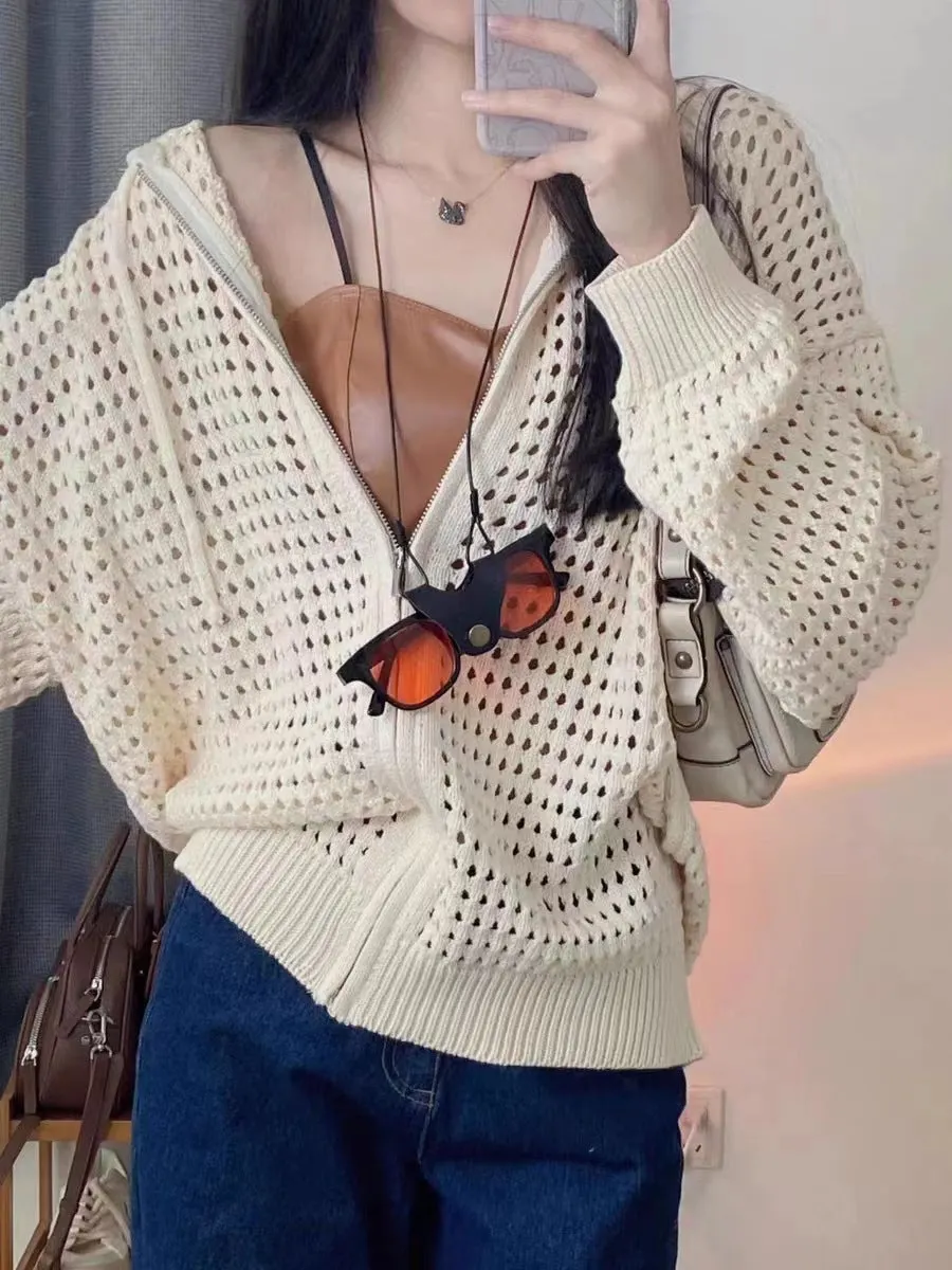 Maxct Knit All Over Cutout Hooded Cardigan