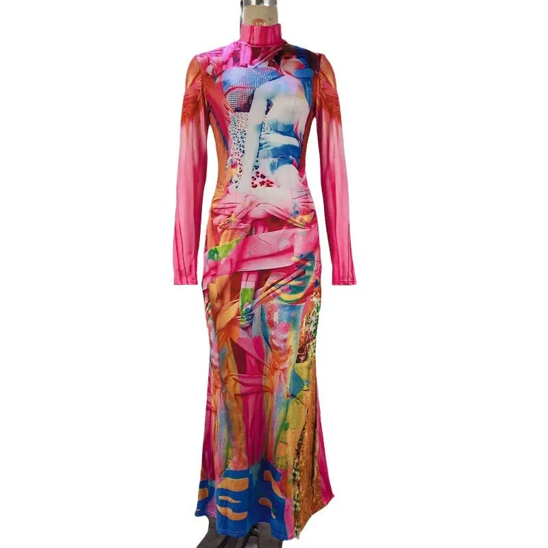 Graffiti Print Bodycon Maxi Dress Maxct