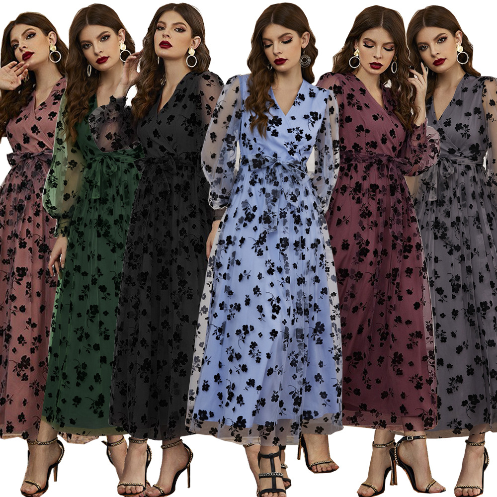 Maxct pop culture dress to impress Women's Fashion Casual Autumn New Elegant High Waist Mesh Dress 10 Colors
