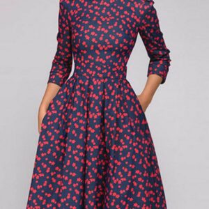 Maxct pleated tunic print dress women Elegant ladies A line dresses Long sleeve female autumn mixi party dress vestidos