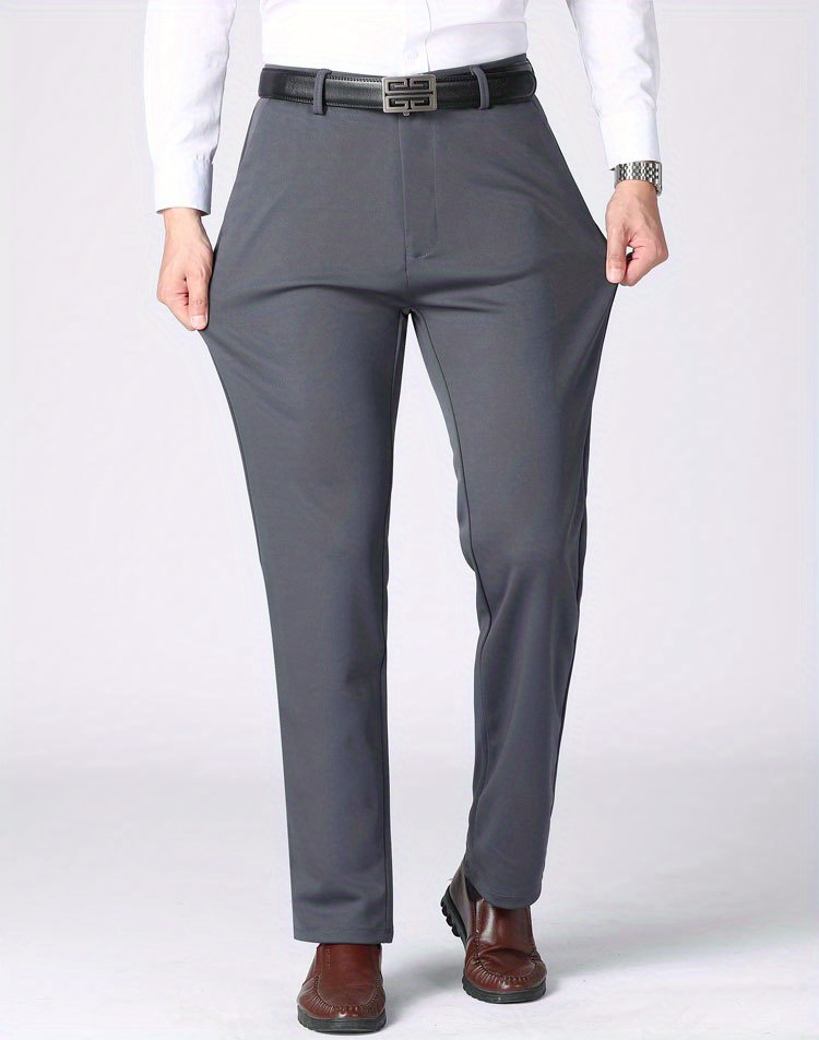 Classic Design Dress Pants, Men's Casual Solid Color Slightly Stretch Dress Pants For Spring Summer Business