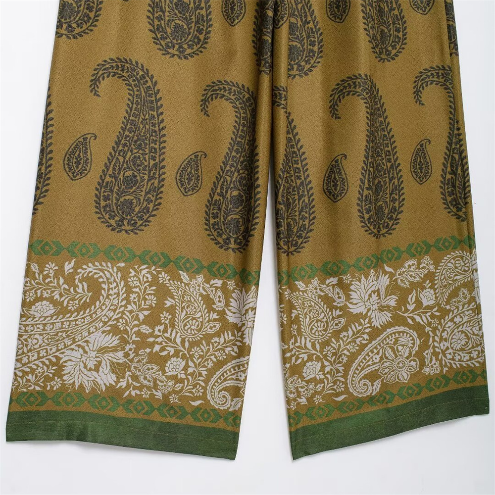 Autumn New Women's Fashion Versatile Collar Long Sleeve Shirt Silk Texture Printed Pants Casual Set