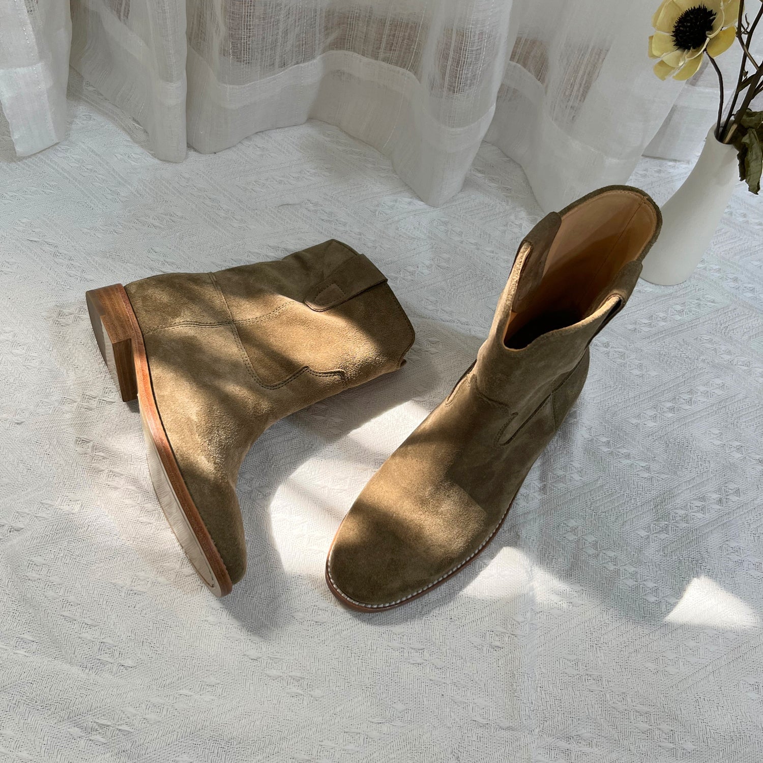 Womens Suede Mid Calf Western Cowboy Boots Maxct