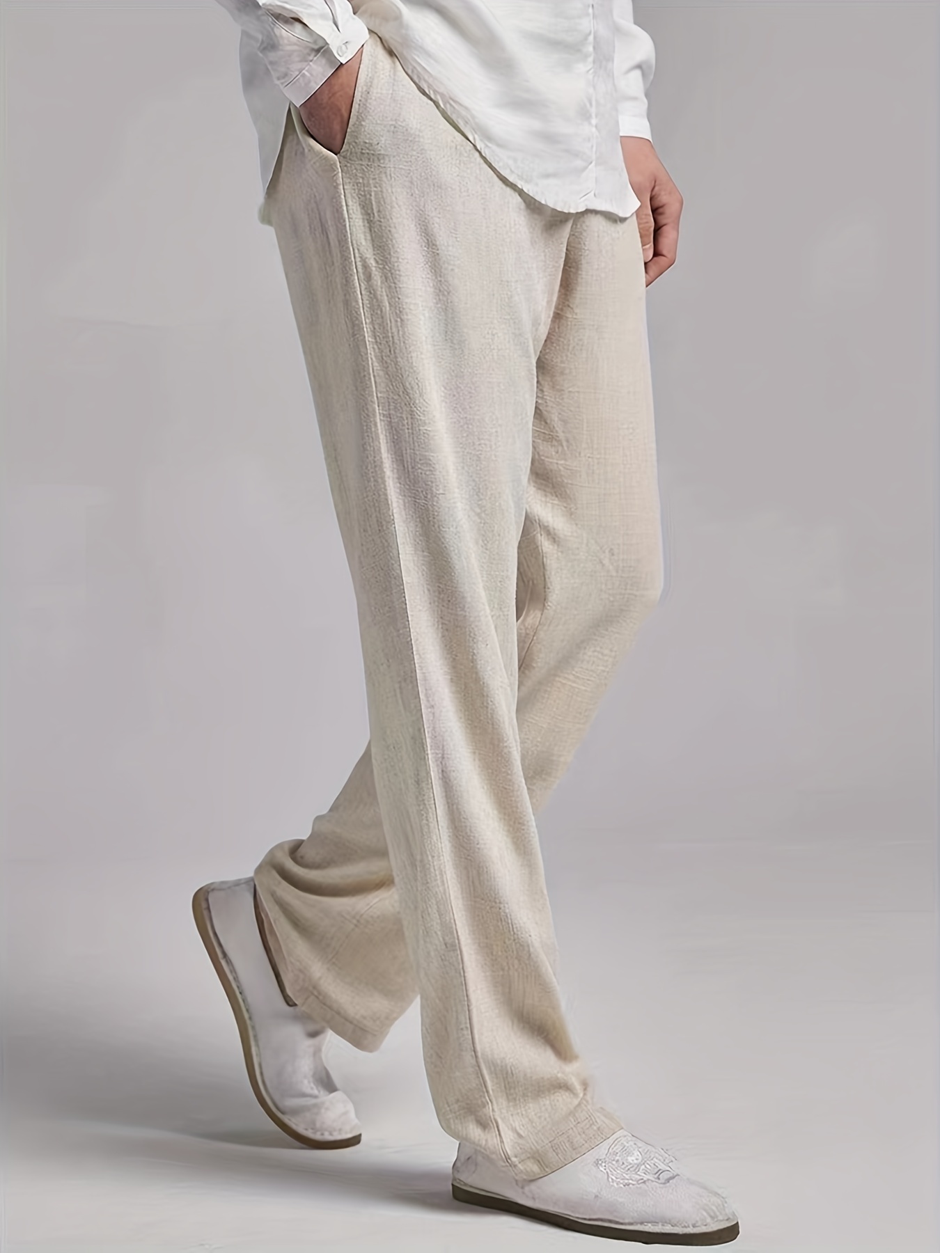 Classic Design Comfy Loose Fit Pants, Men's Waist Drawstring Slant Pocket Casual Pants For Four Seasons