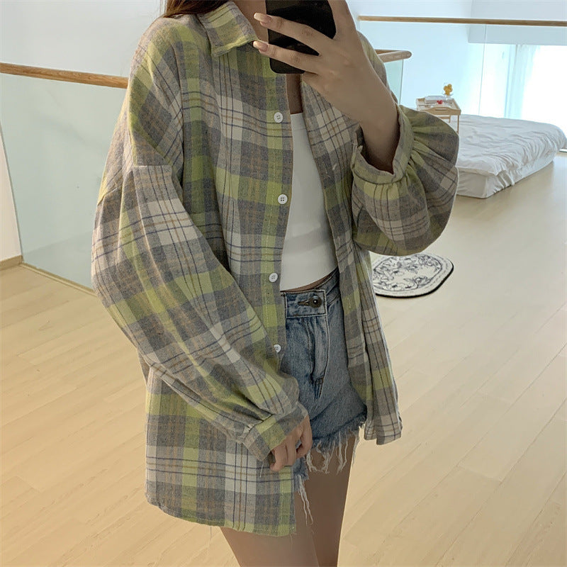 Maxct Vintage Plaid Oversized Loose Blouse