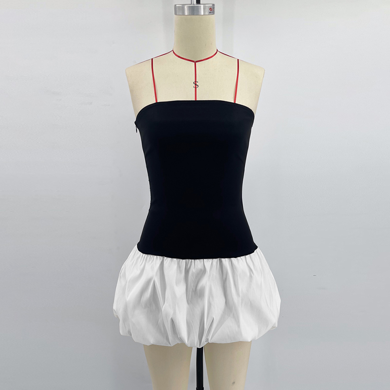 Contrast Color Mini Folds Dress For Strapless Slim Sleeveless Ruched Splice Y2K Beach FeClub Party Dress