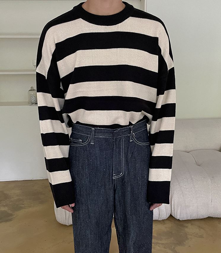 Maxct 5506 Knitted Striped Round Neck Sweater