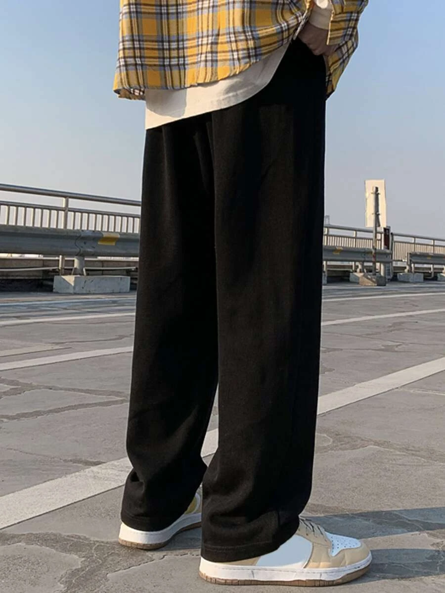 Men's Waist Drawstring Straight Leg Pants, Autumn And Winter Sports Pants For Leisure Activities