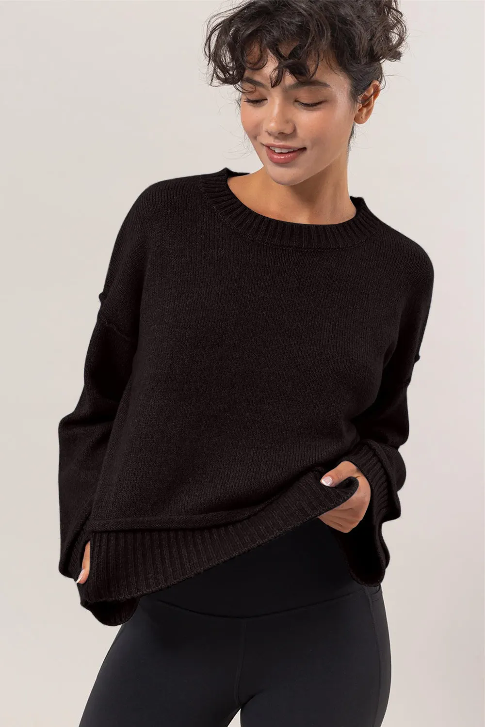 Maxct &HYFVE Round Neck Dropped Shoulder Ribbed Sweater