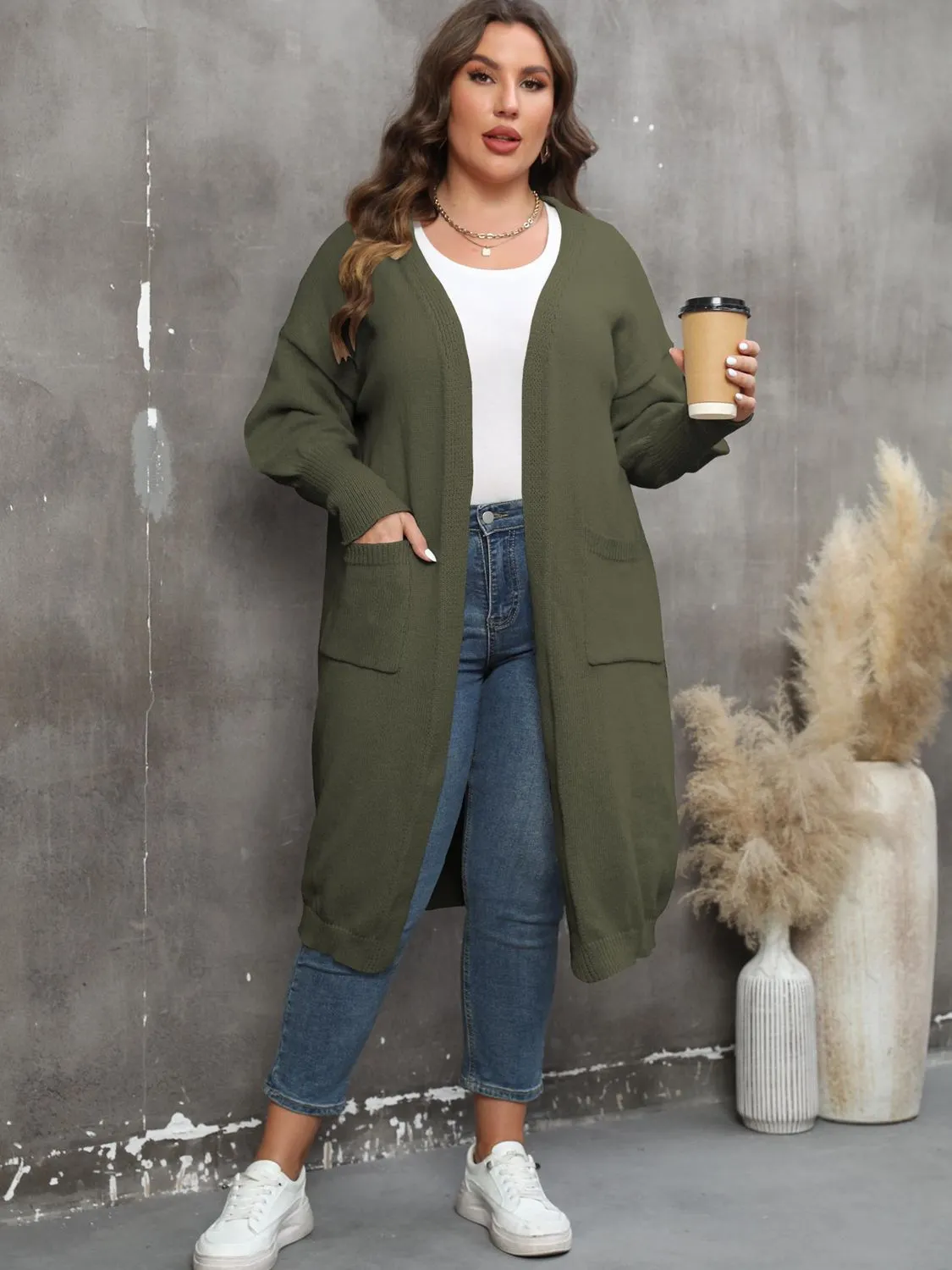 Maxct &Plus Size Long Sleeve Pocketed Cardigan